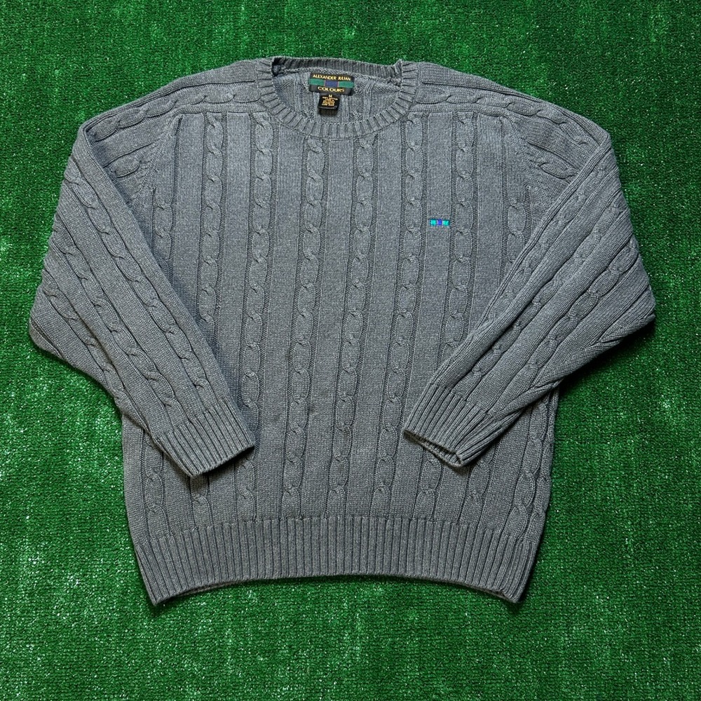 Alexander Julian Colours Cable Knit Sweater Cotton Charcoal Grey Mens Size M